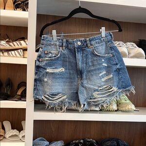 Zara Blue Distressed Jean Shorts